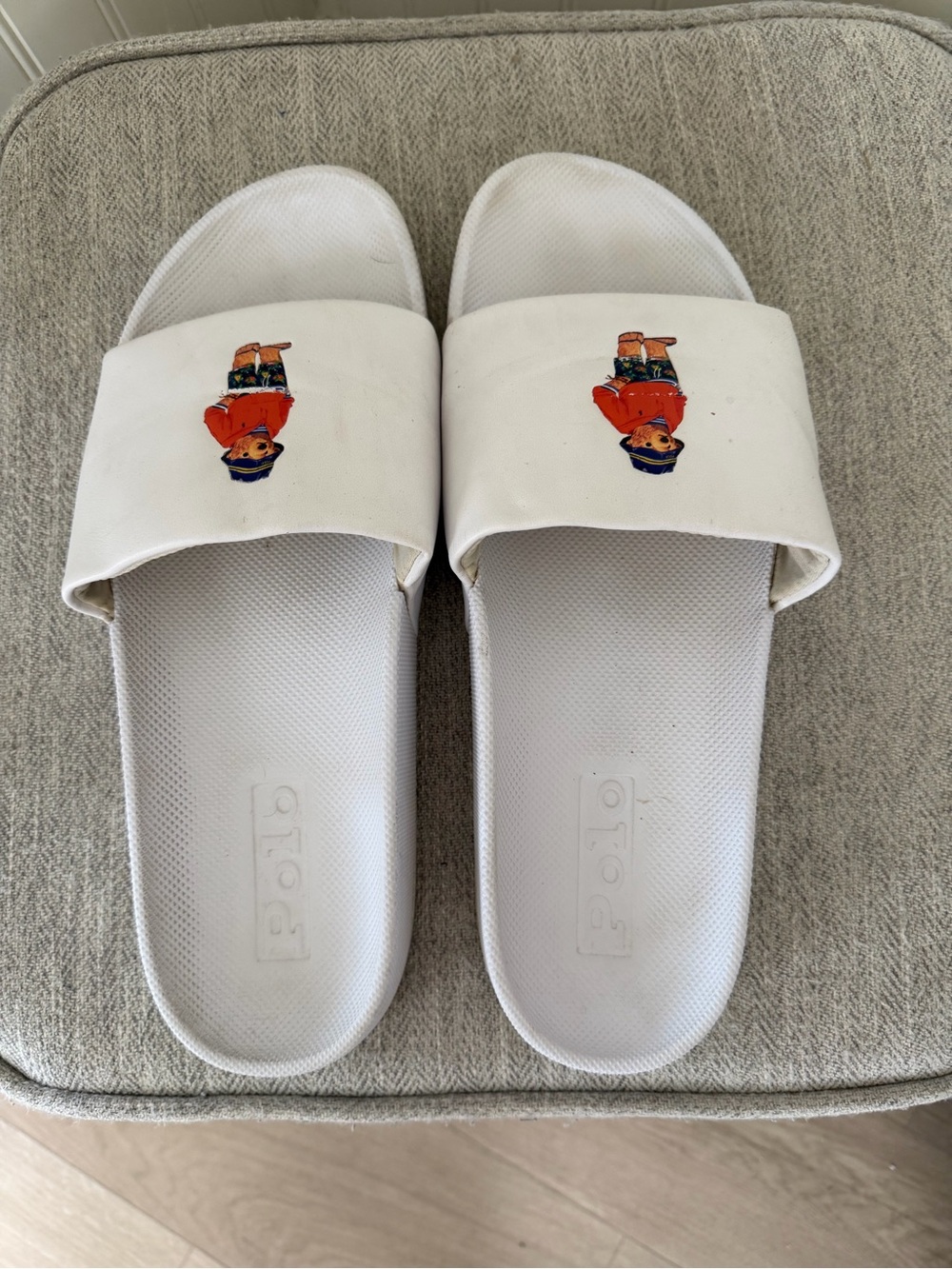 Ralph Lauren Polo Cayson Bear White Slide Sandals